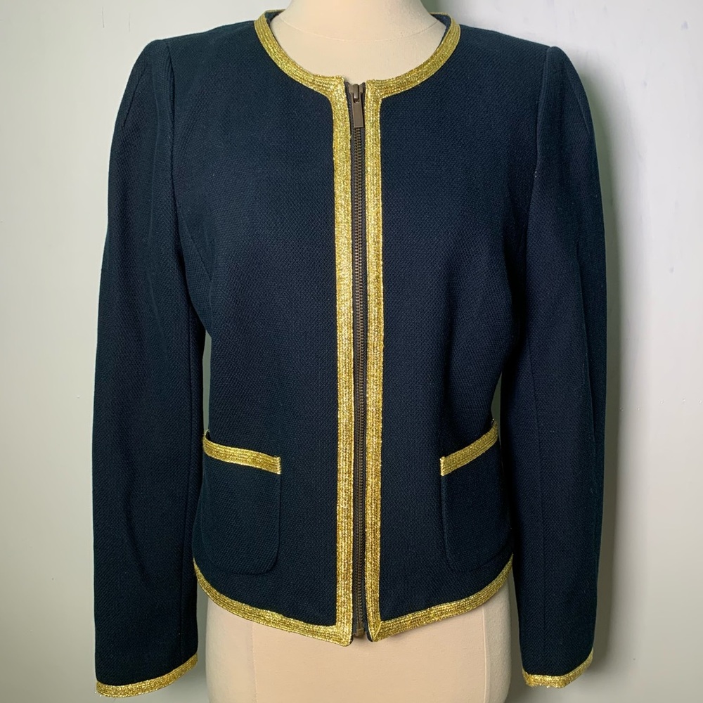 Banana Republic NWT Tweed Metallic Gold Tipped Navy Blazer Jacket size 8